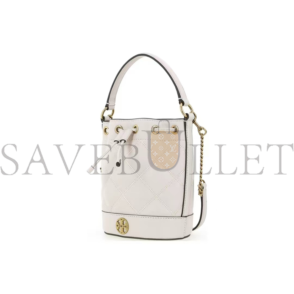 TORY BURCH WILLA METAL DOUBLE T WHITE BUCKET CROSSBODY BAG 148249-724 (19*13.5*9cm)